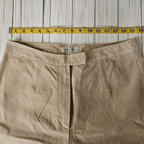 Vintage Suede Leather Paneled Straight Leg Pants in Sand Dune Size 10 - Picture 4 of 9